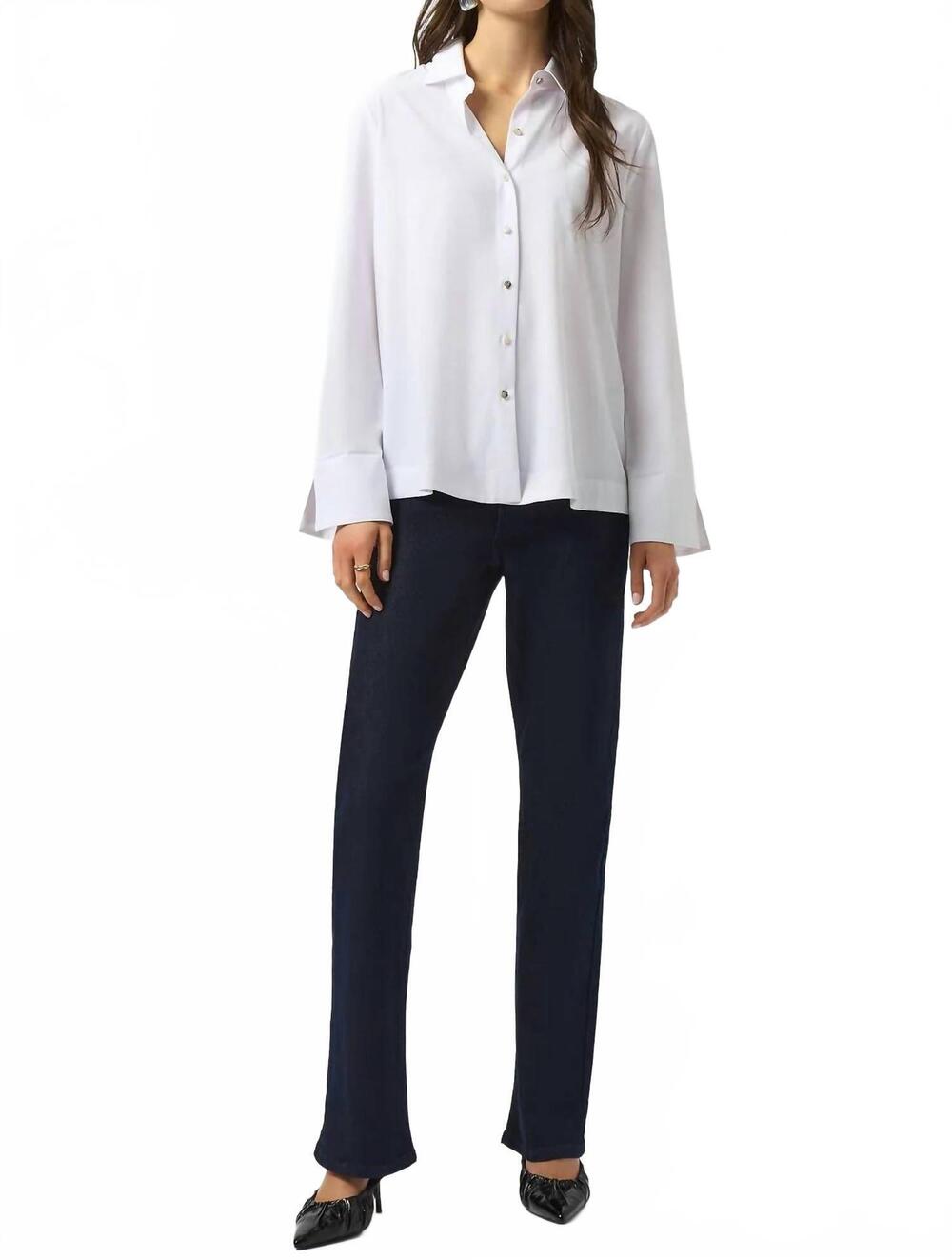NEW JOSEPH RIBKOFF poplin button-front back slit three quarter sleeves top in wh